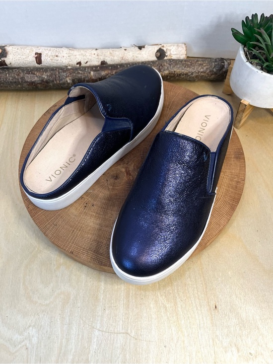 Vionic Shoes - Vionic Splendid Dakota Metallic Navy Blue Slip On Sneaker Mule Shoes Size 8